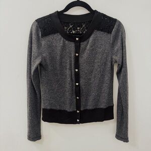 Heart-shaped button Princess Vera Wang Cardigan-Heather Gray and Black